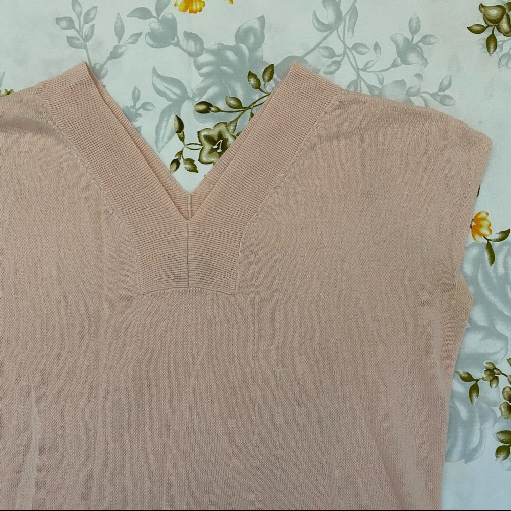 Talbots Size MP Linen Blush Pink V-Neck Blouse